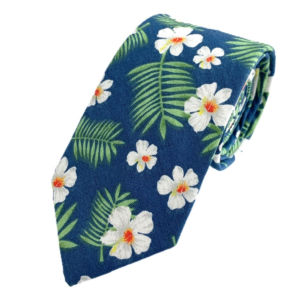 Men’s Blue Tropical Floral Slim Necktie